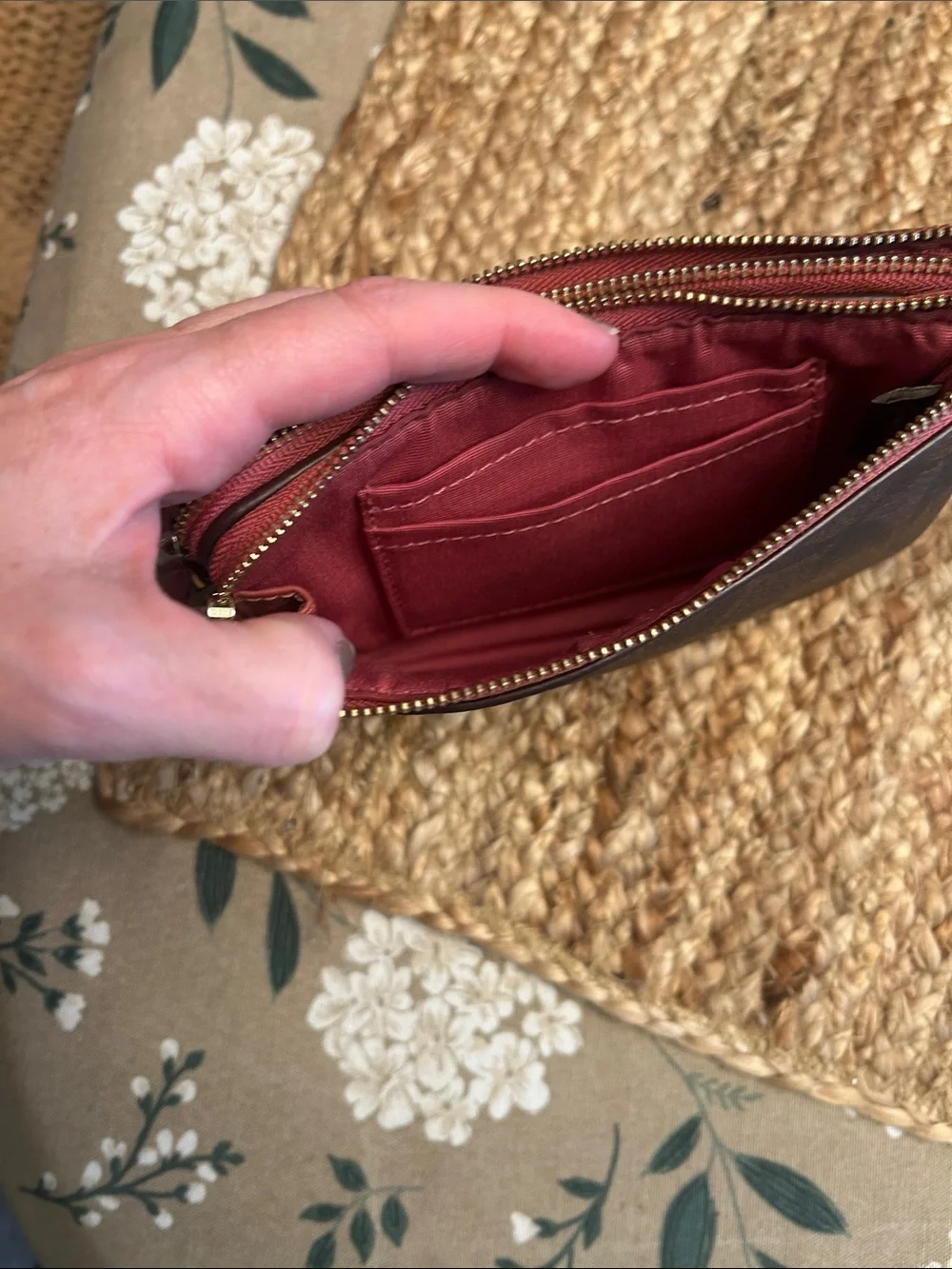 Coach Brown Wristlet with Pink Trim